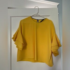 Zara Bright Yellow Ruffle Sleeve Blouse
